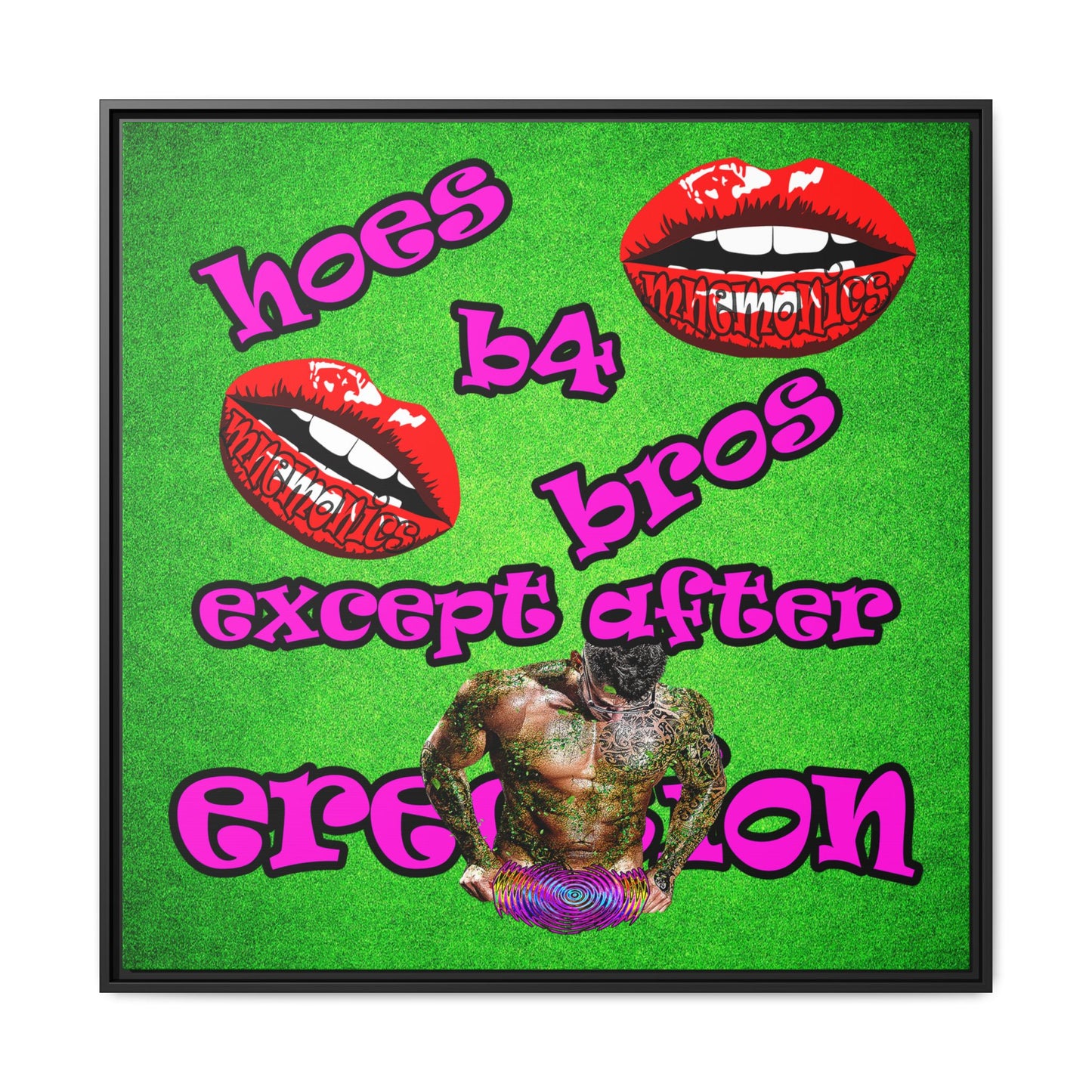 hoes b4 bros - framed canvas art (green turf)