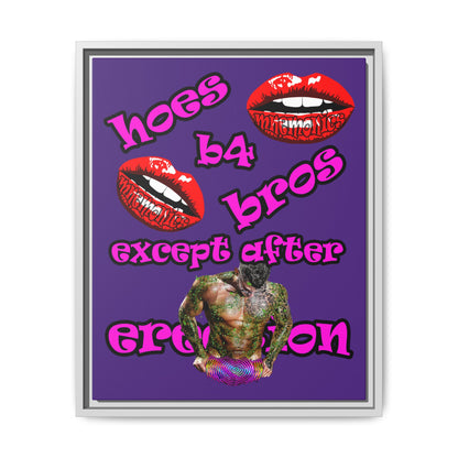 hoes b4 bros - framed canvas art (purple)