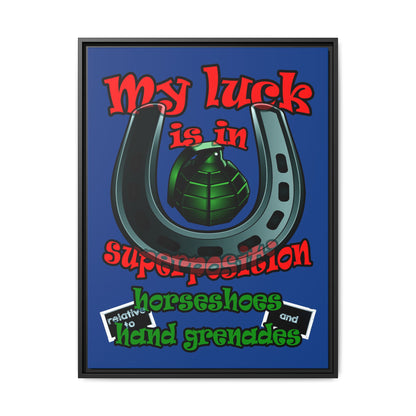my luck - framed canvas art (dark blue)