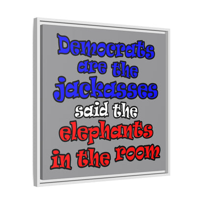 donkeys and elephants - framed canvas art (grey)