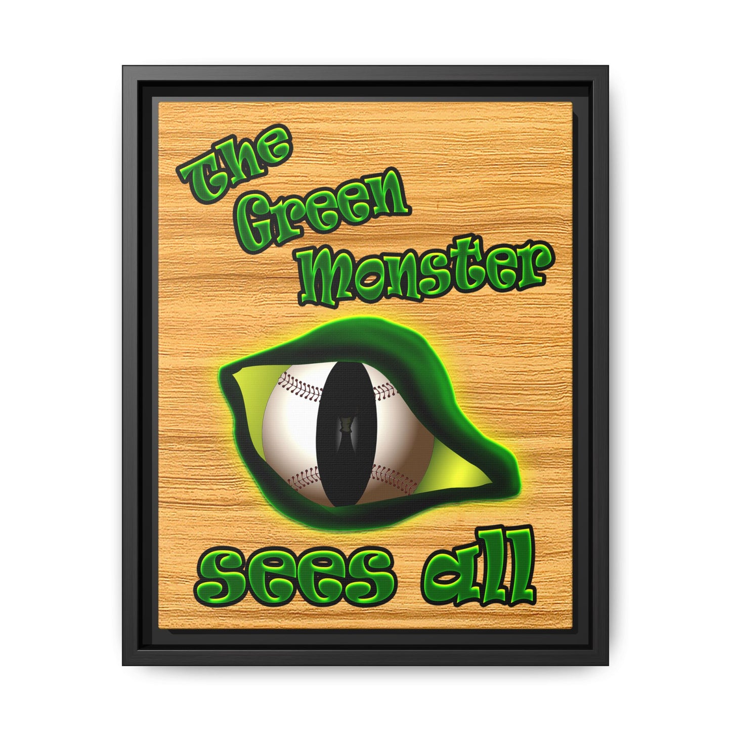 green monster - framed canvas art (butterscotch wood finish)