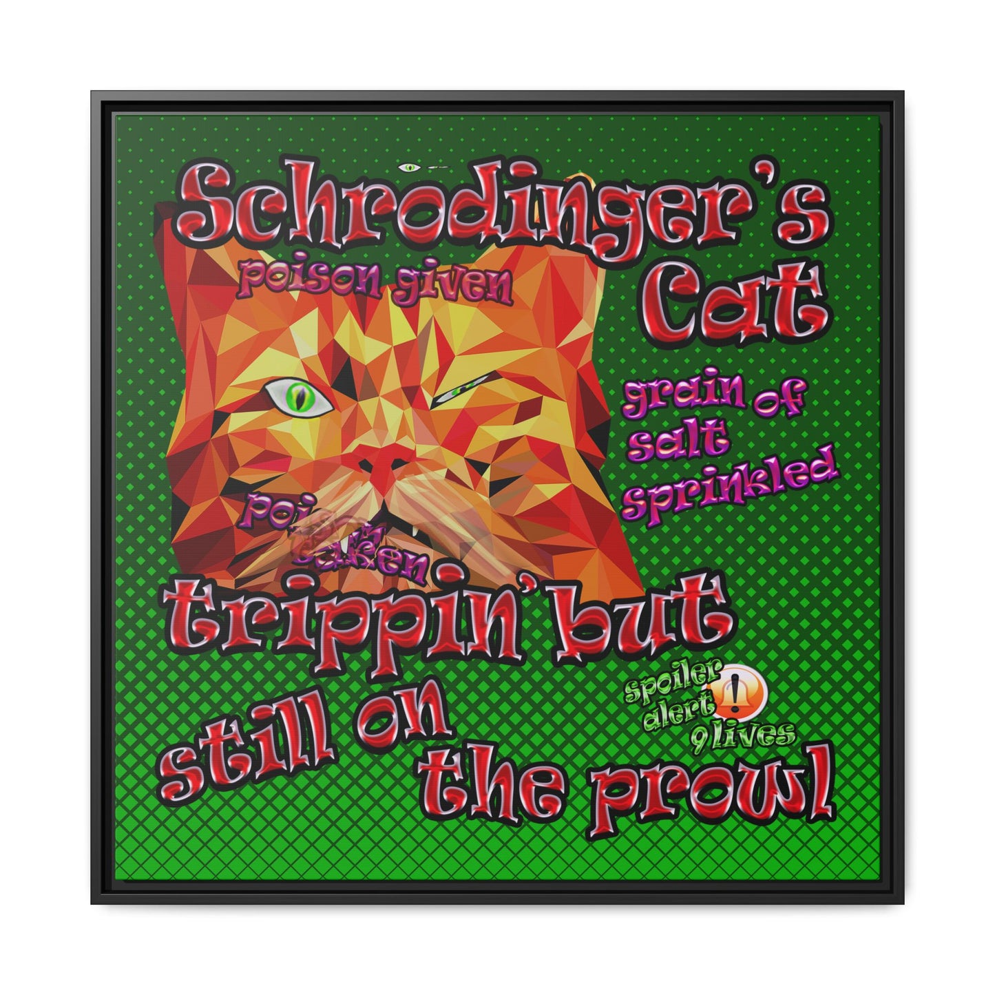 schrodinger's cat - framed canvas art (logo green)
