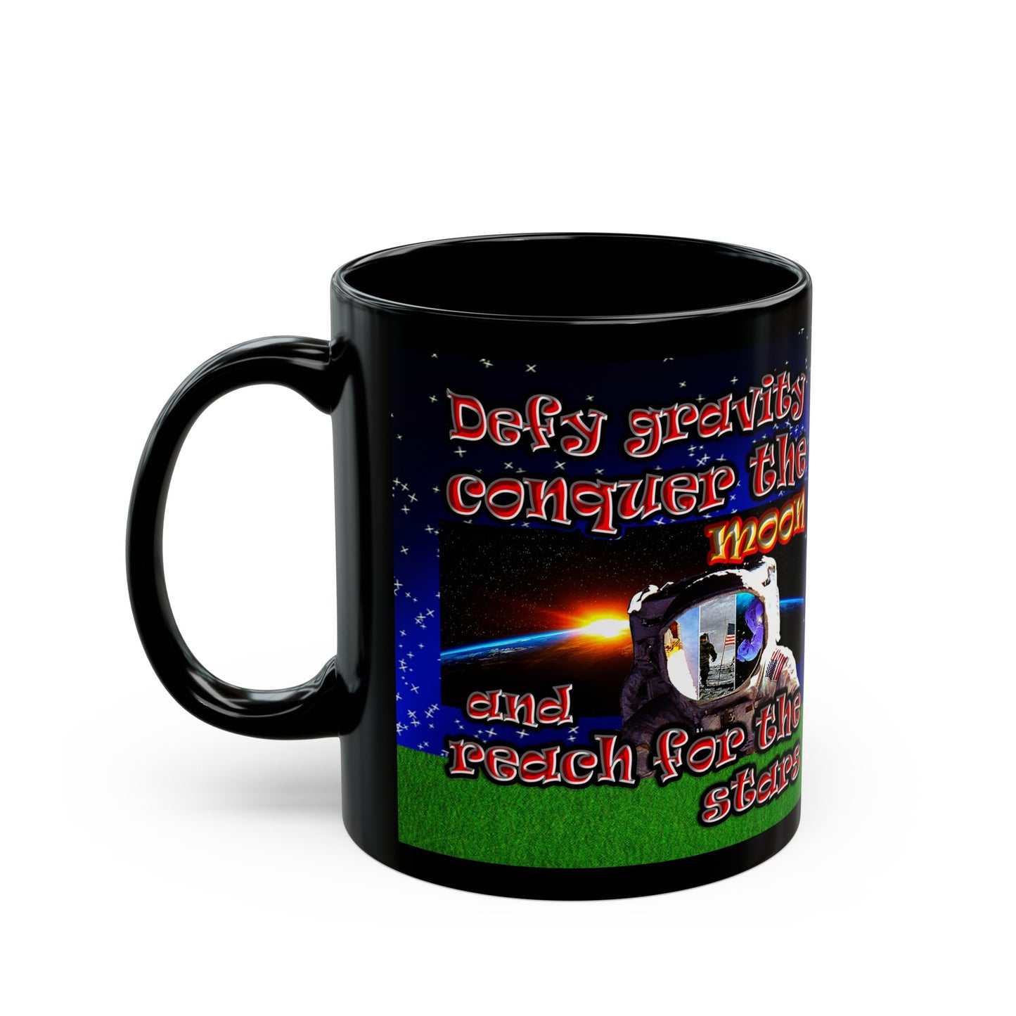 defy conquer reach - Black Mug ('snoops' background)