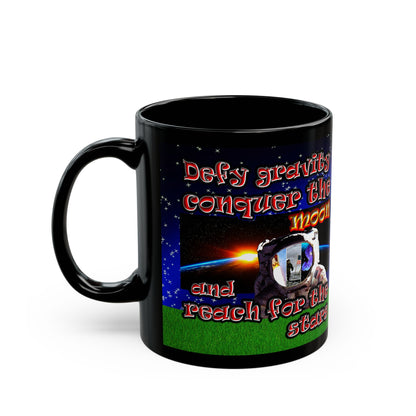 defy conquer reach - Black Mug ('snoops' background)