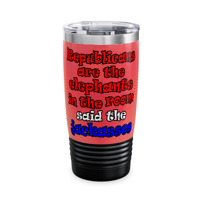 donkeys and elephants - Ringneck Tumbler, 20oz (yellow-orange wave)