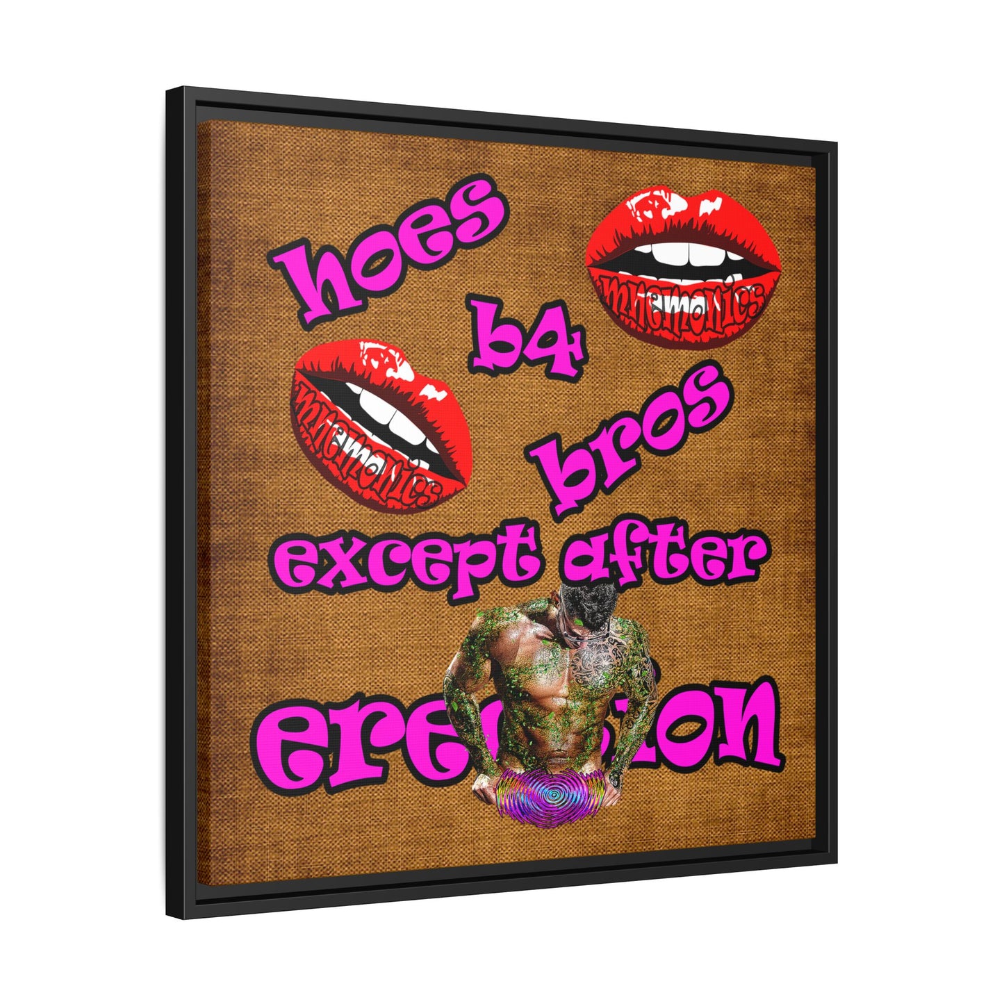 hoes b4 bros - framed canvas art (brown papyrus)