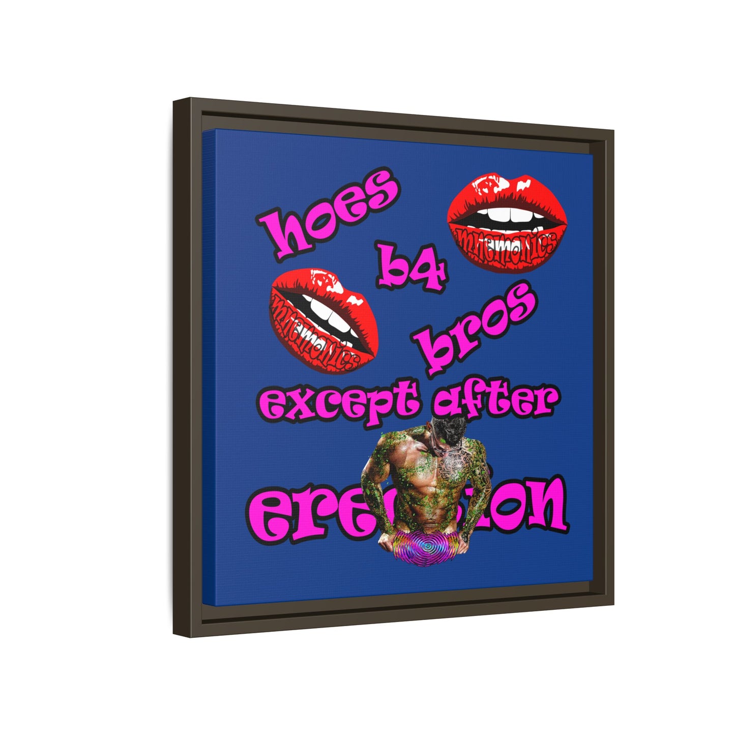 hoes b4 bros - framed canvas art (dark blue)
