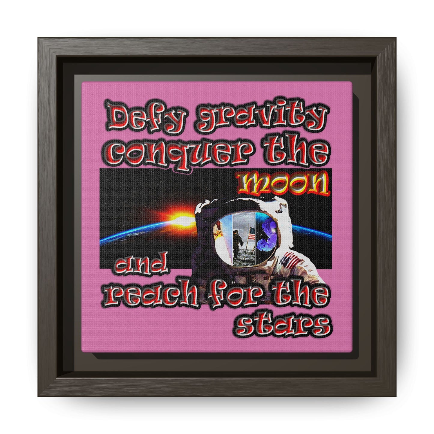 defy conquer reach - framed canvas art (light pink)