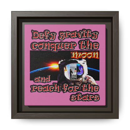 defy conquer reach - framed canvas art (light pink)