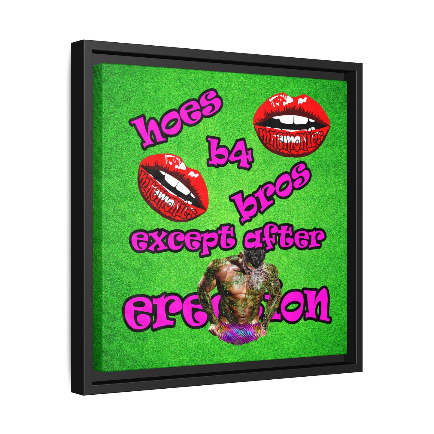 hoes b4 bros - framed canvas art (green turf)