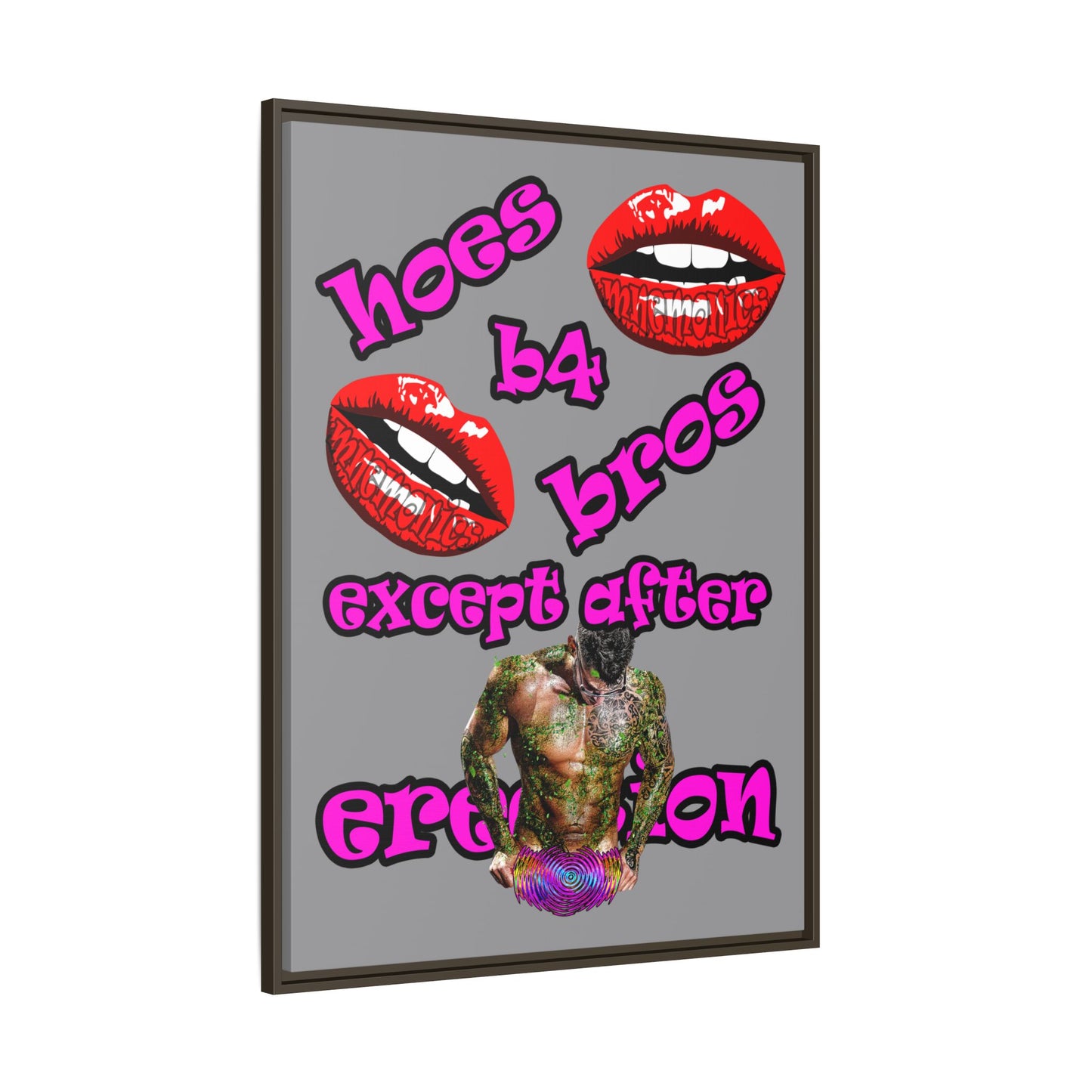 hoes b4 bros - framed canvas art (grey)
