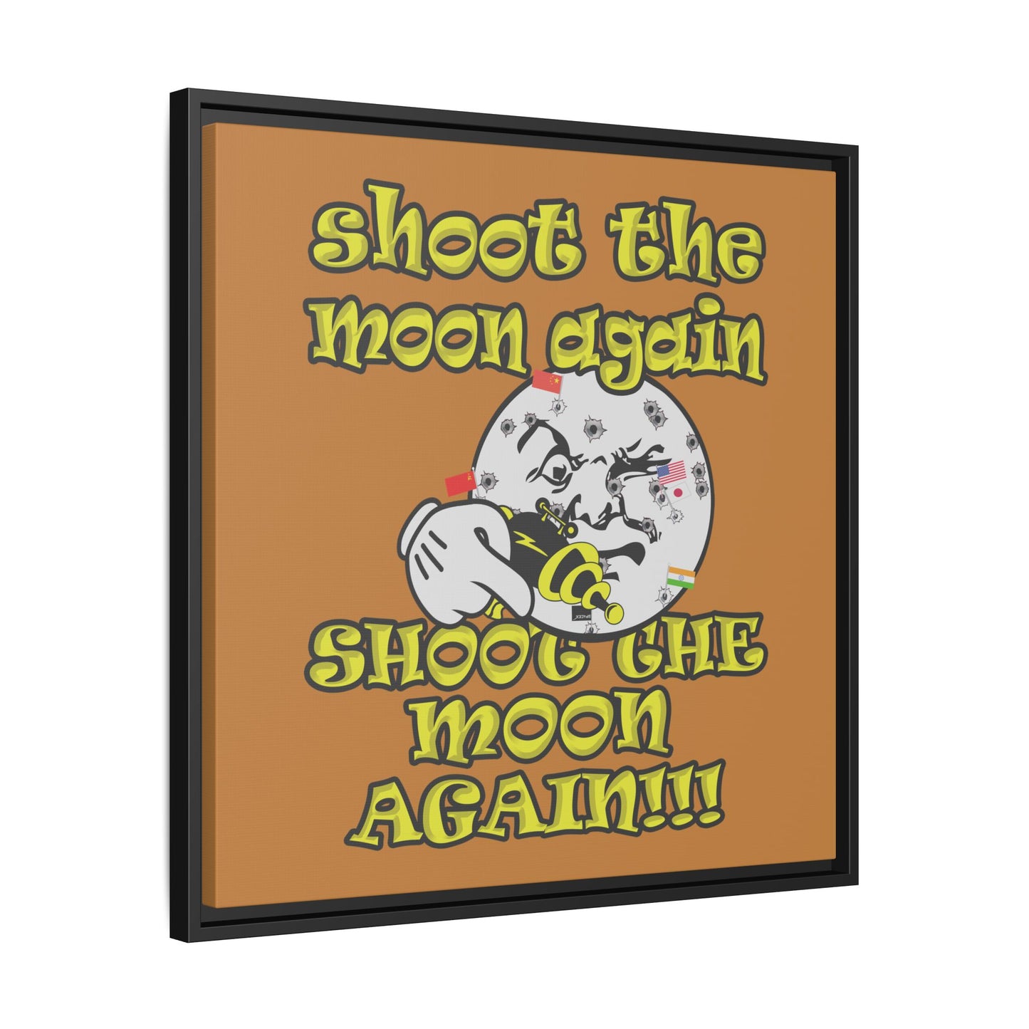 shoot the moon again - framed canvas art (light brown)