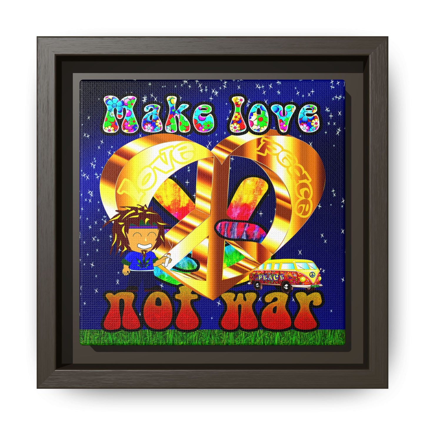 love peace - framed canvas art ('snoops' background)