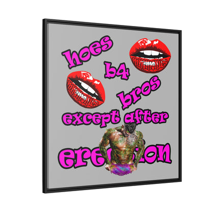 hoes b4 bros - framed canvas art (light grey)