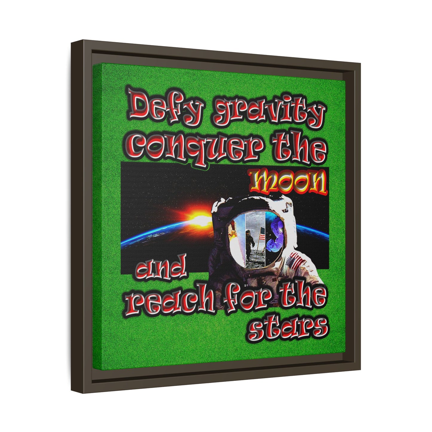 defy conquer reach - framed canvas art (green turf)