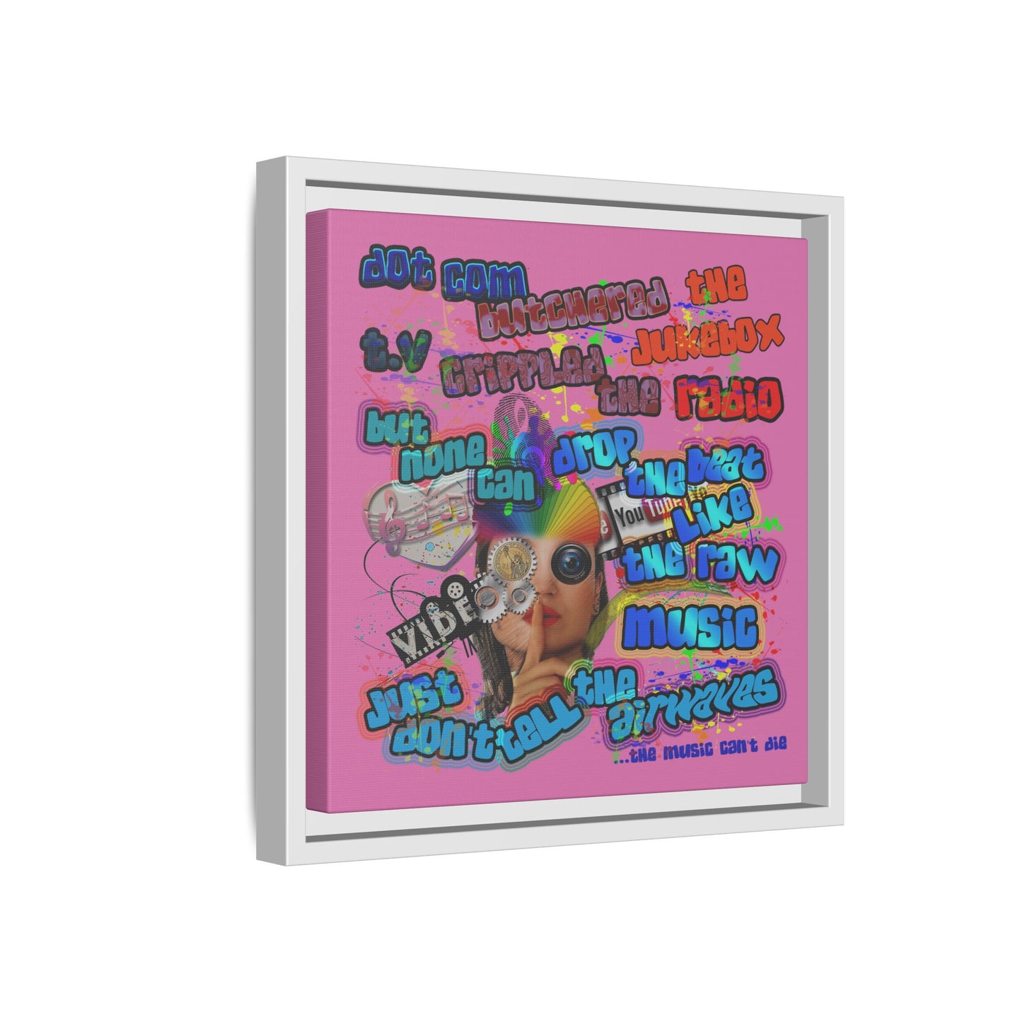 drop the beat - framed canvas art (light pink)
