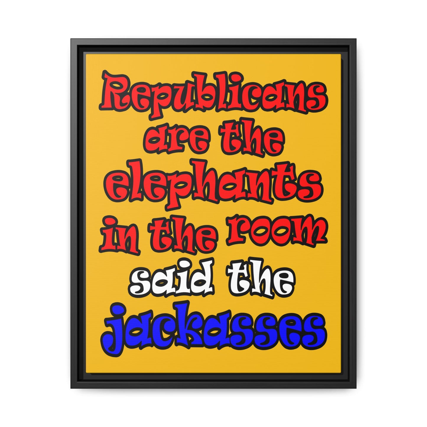 donkeys and elephants - framed canvas art (yellow)