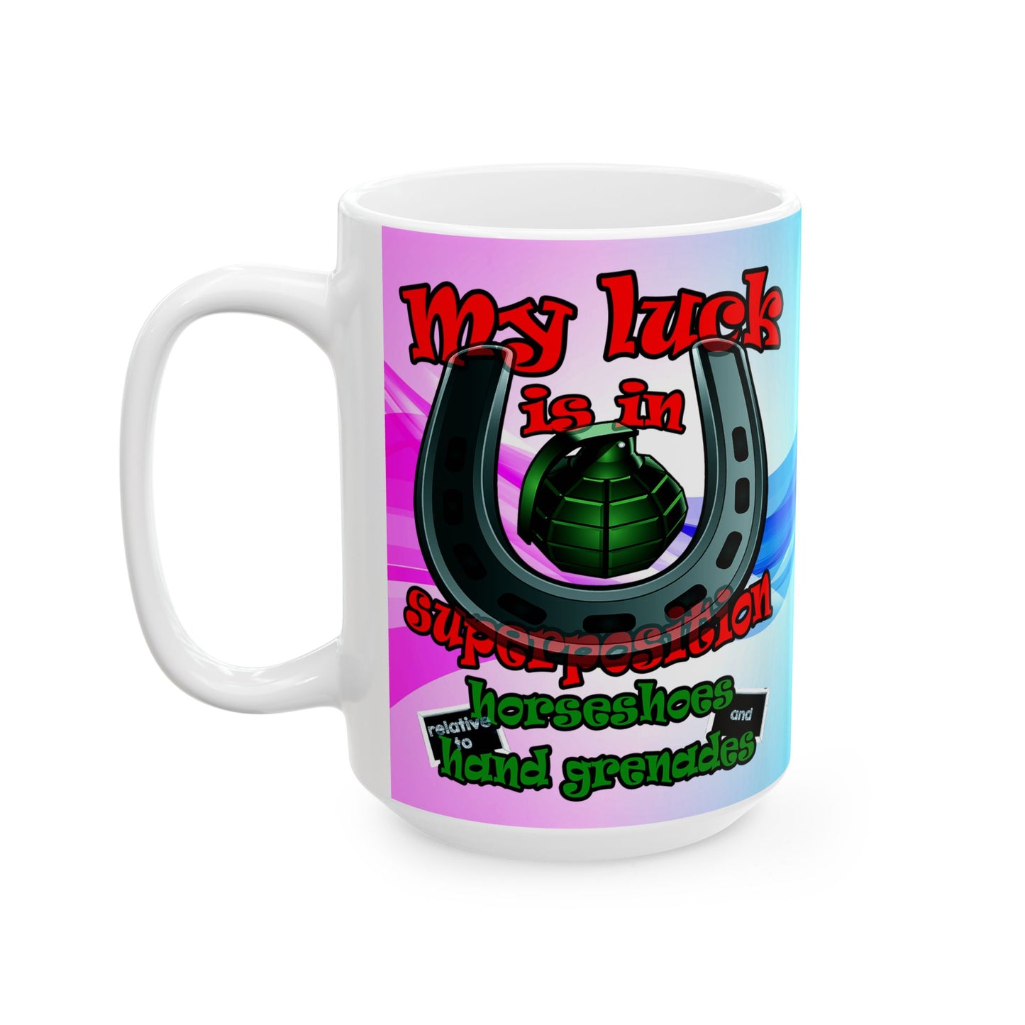 my luck - White Mug (light blue-pink wave)