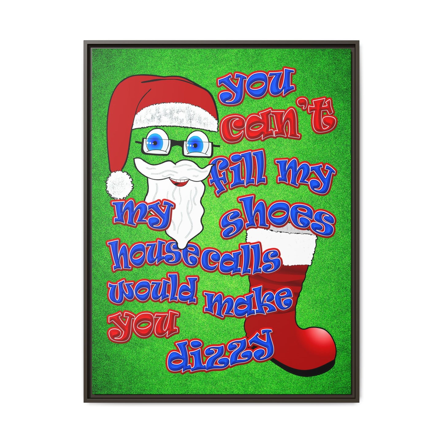 santa's shoes - framed canvas art (green turf)