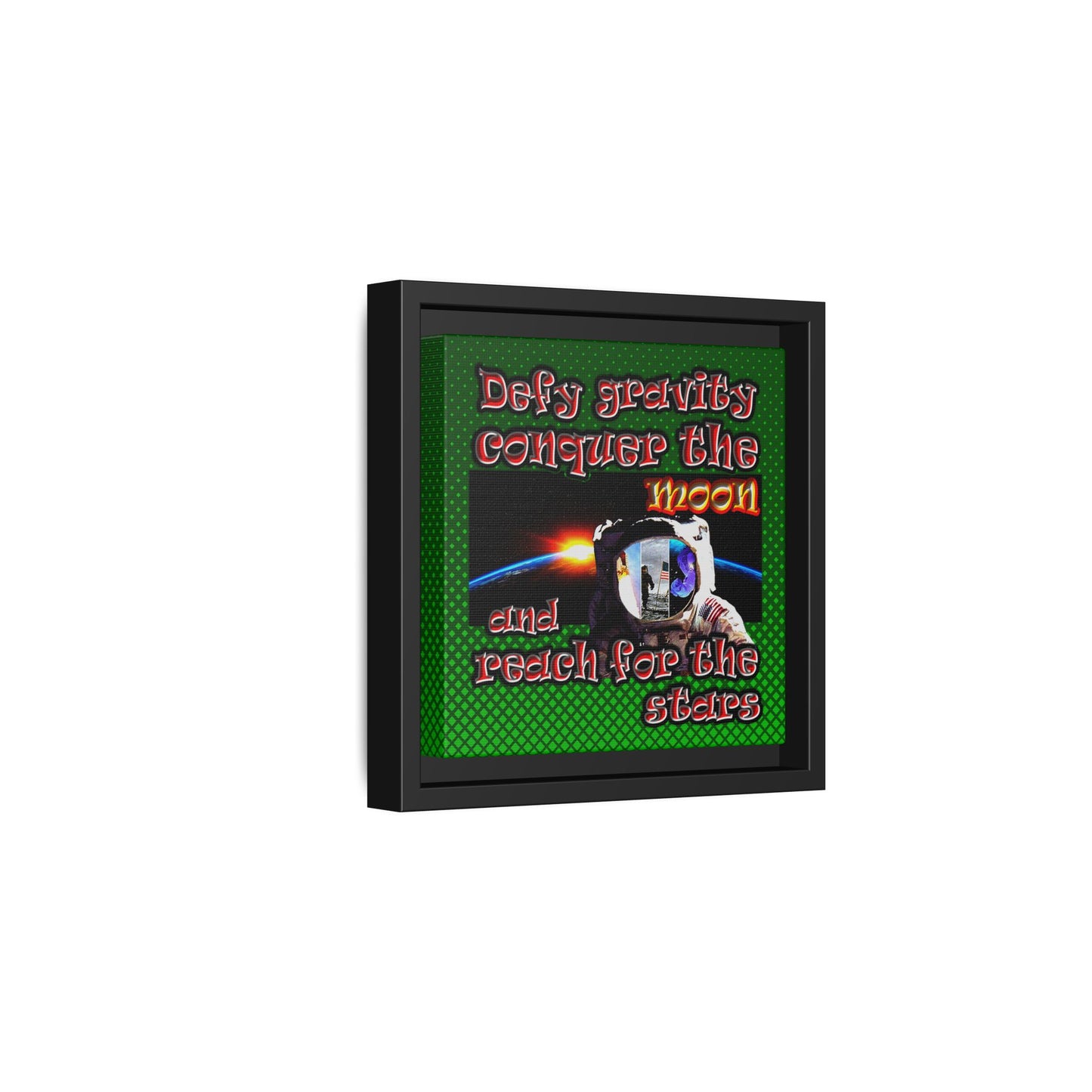 defy conquer reach - framed canvas art (logo green)