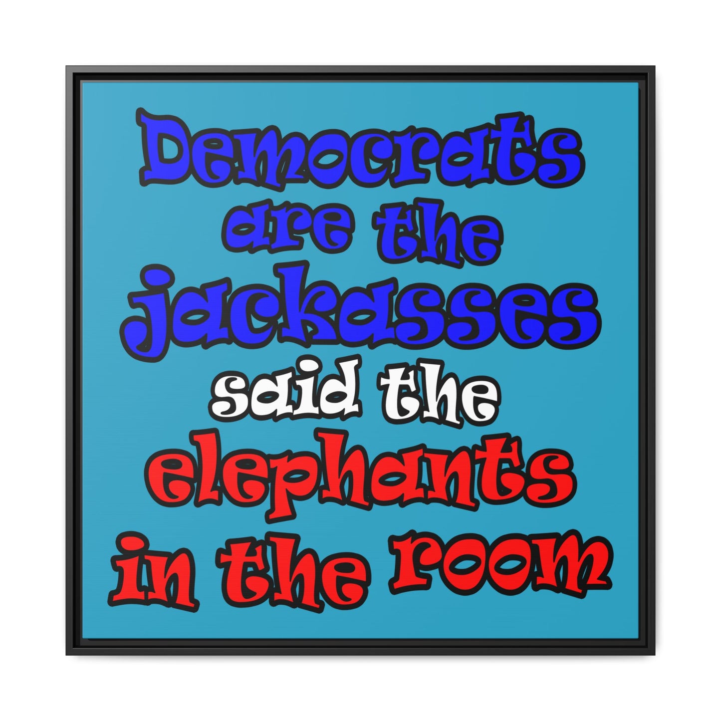 donkeys and elephants - framed canvas art (turquoise)