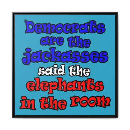 donkeys and elephants - framed canvas art (turquoise)