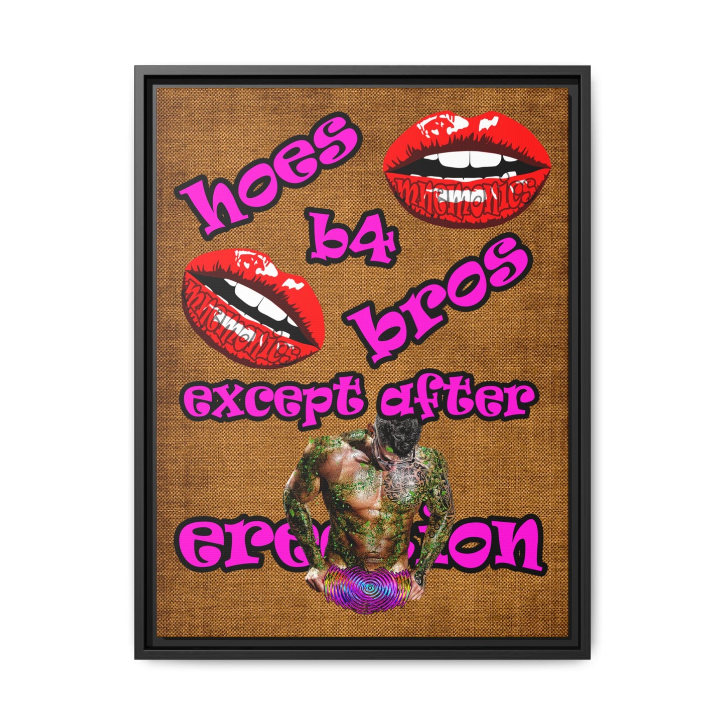 hoes b4 bros - framed canvas art (brown papyrus)