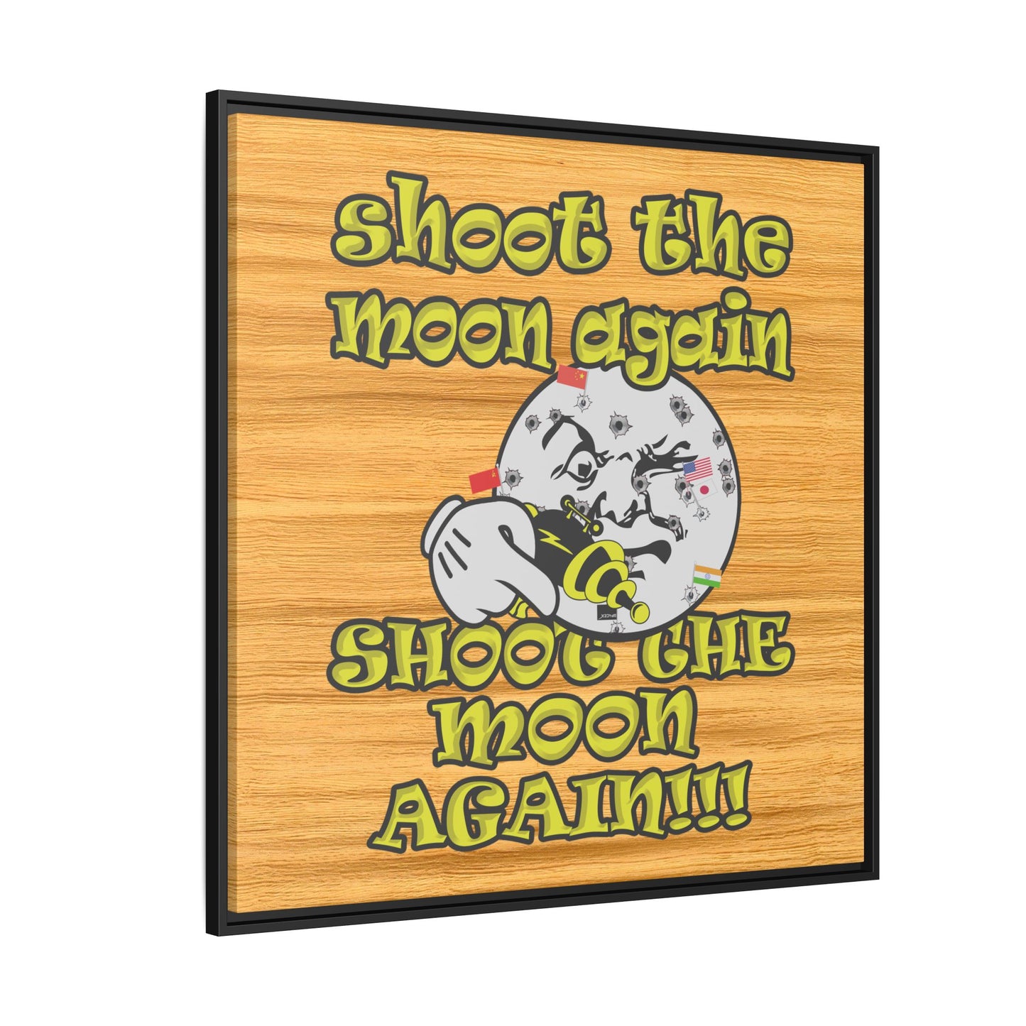 shoot the moon again - framed canvas art (butterscotch wood finish)