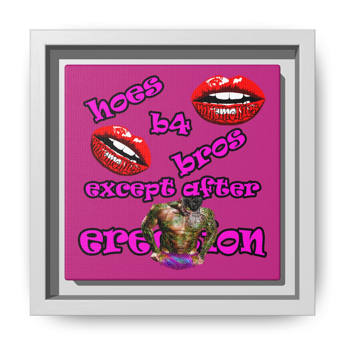 hoes b4 bros - framed canvas art (pink)