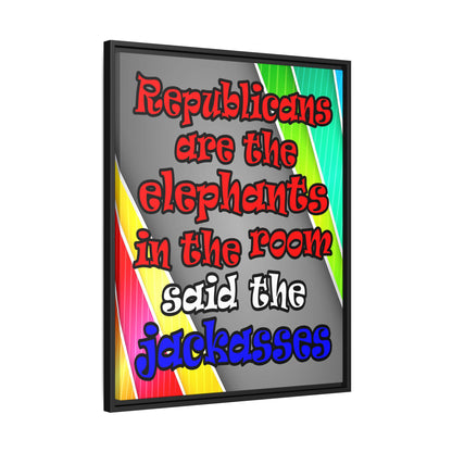 donkeys and elephants - framed canvas art (rainbow split)