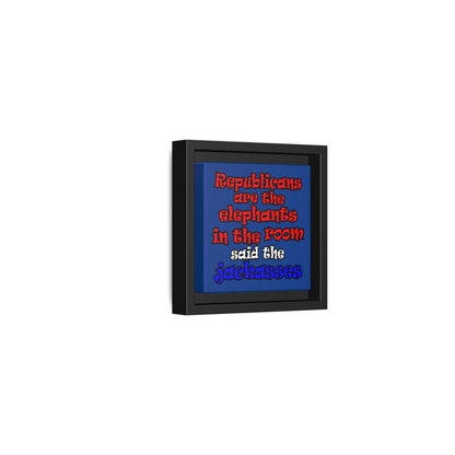 donkeys and elephants - framed canvas art (dark blue)