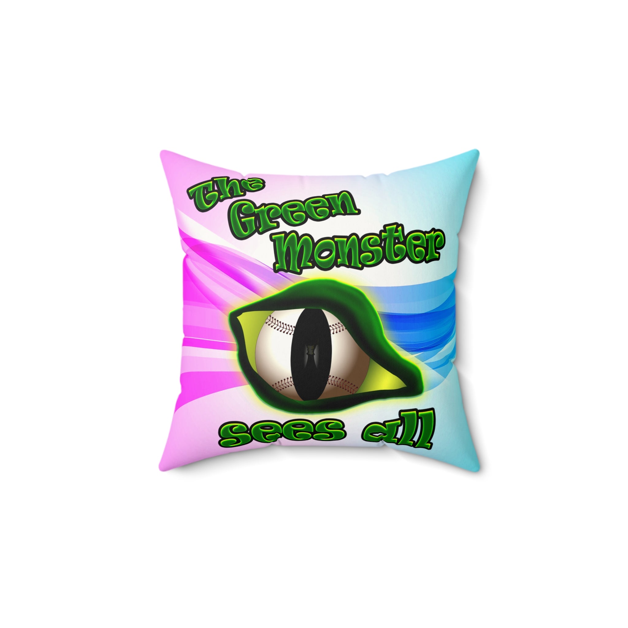 green monster - Faux Suede Square Pillow - (light blue-pink wave)