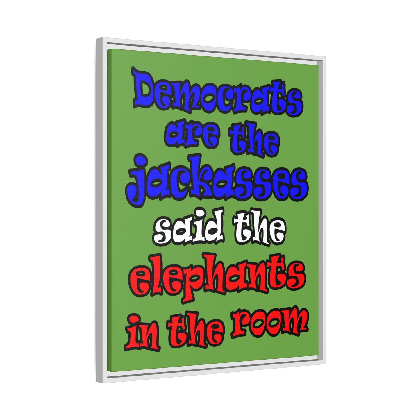 donkeys and elephants - framed canvas art (green)