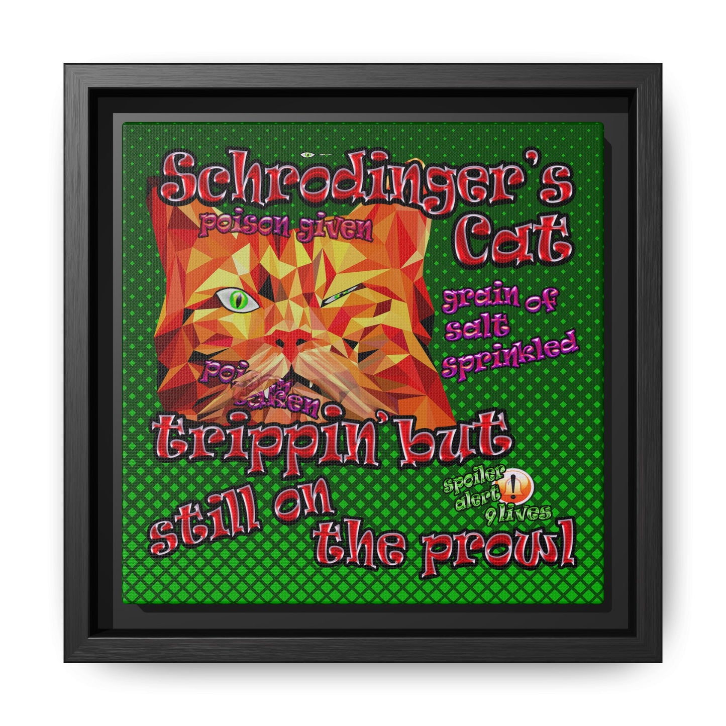 schrodinger's cat - framed canvas art (logo green)