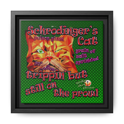 schrodinger's cat - framed canvas art (logo green)