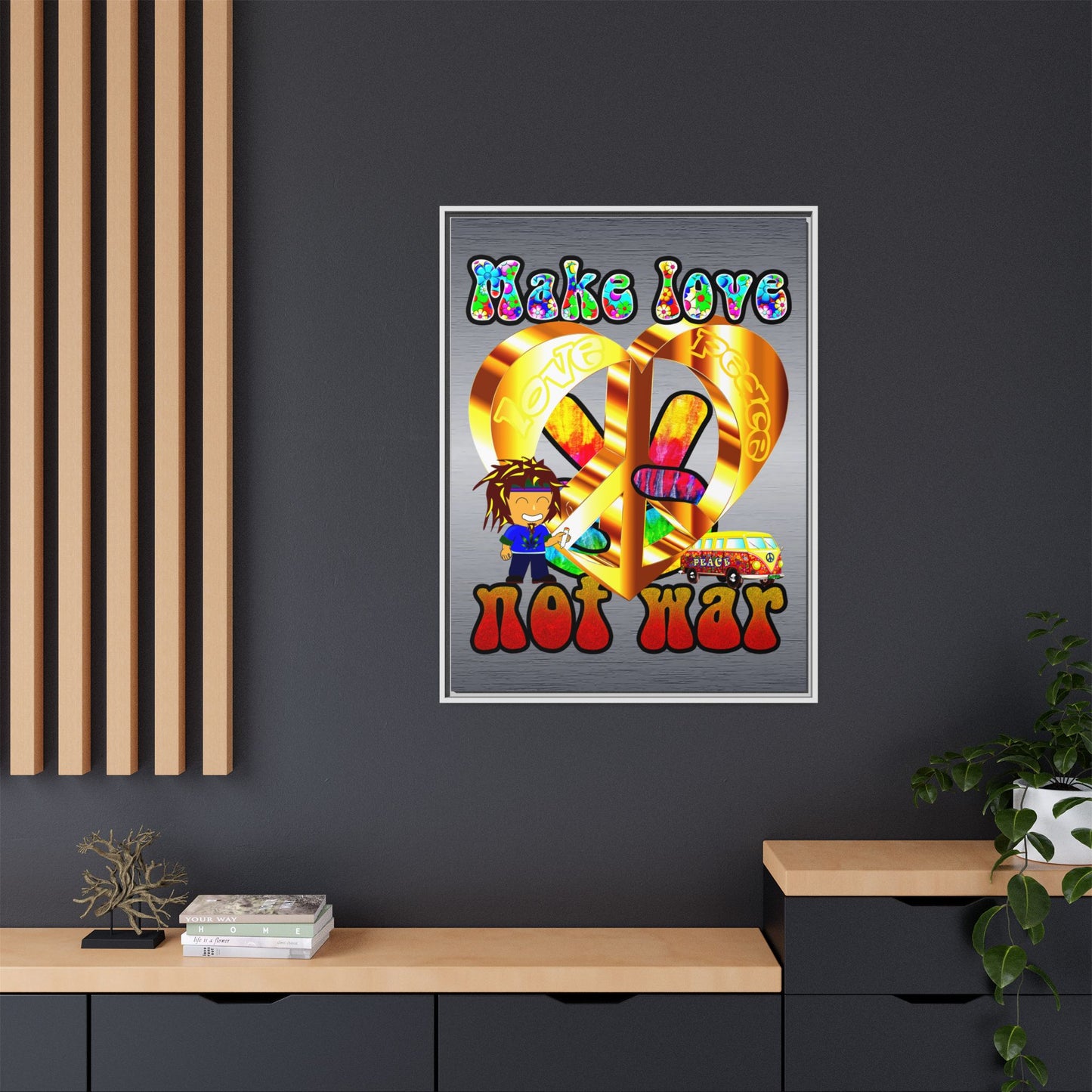 love peace - framed canvas art (brushed nickel)