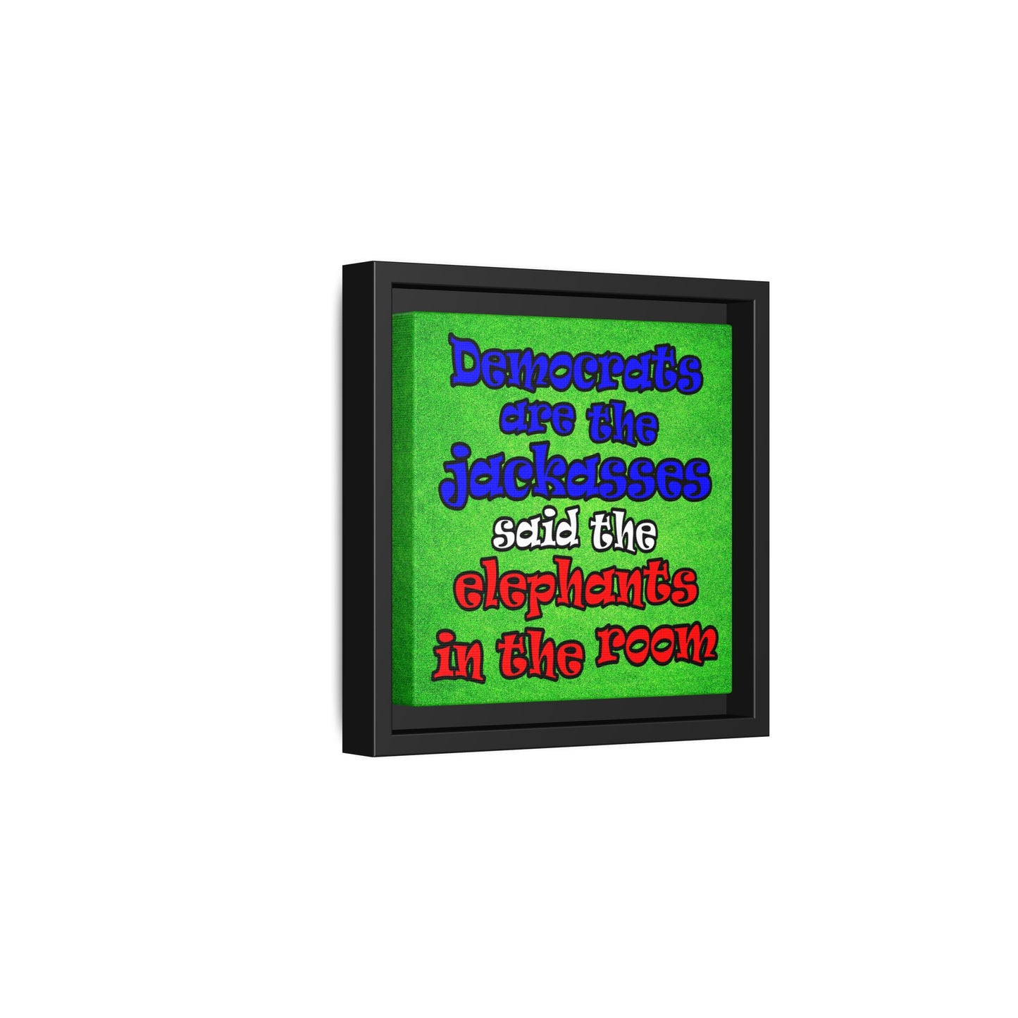 donkeys and elephants - framed canvas art (green turf)
