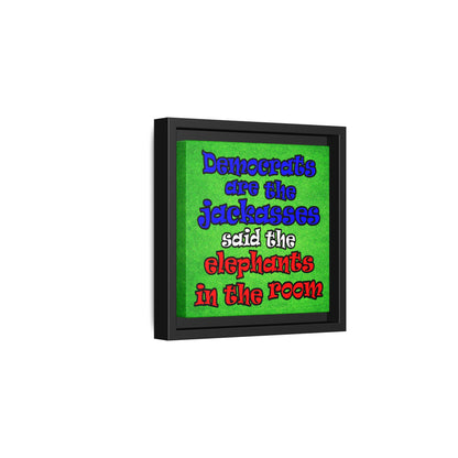 donkeys and elephants - framed canvas art (green turf)