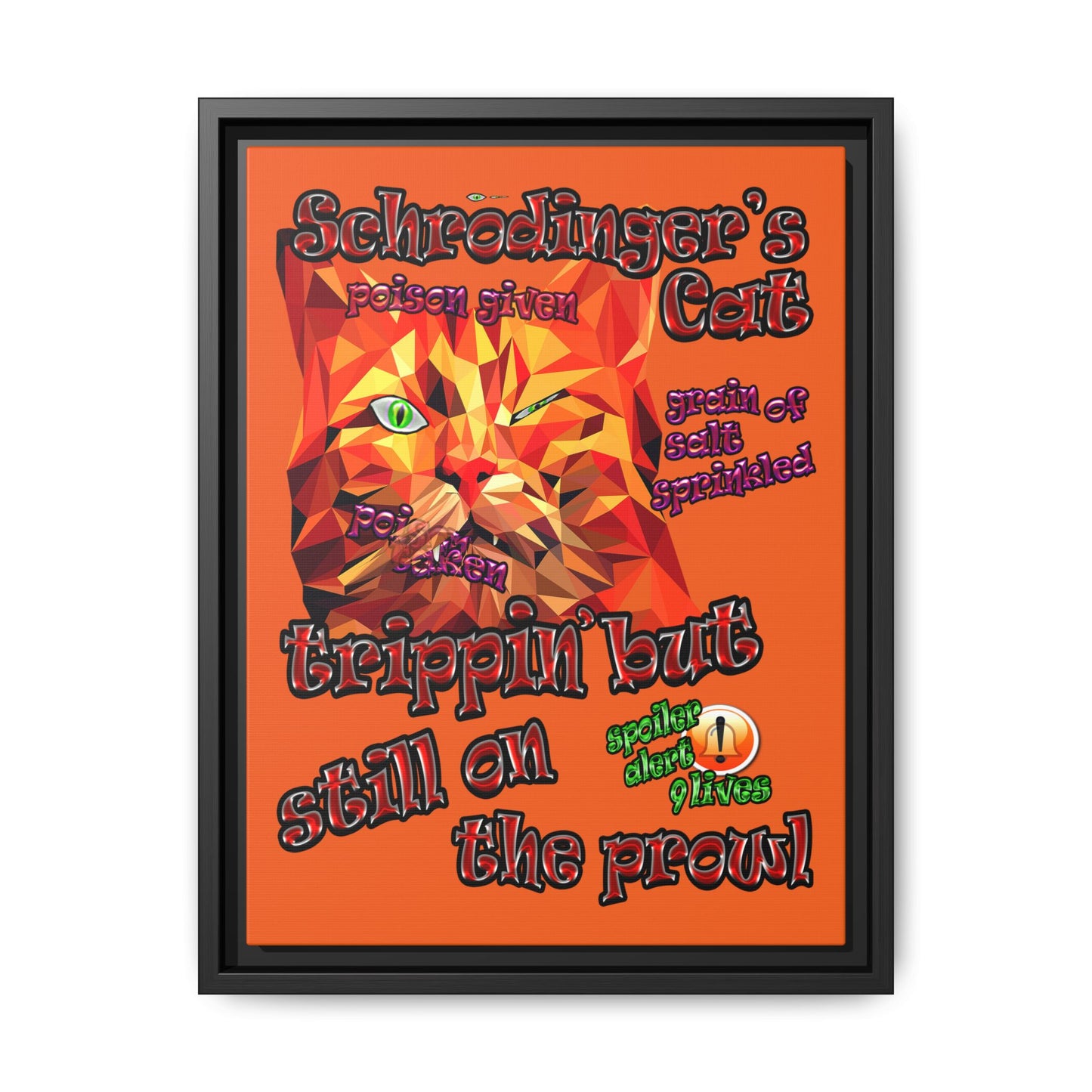 schrodinger's cat - framed canvas art (orange)