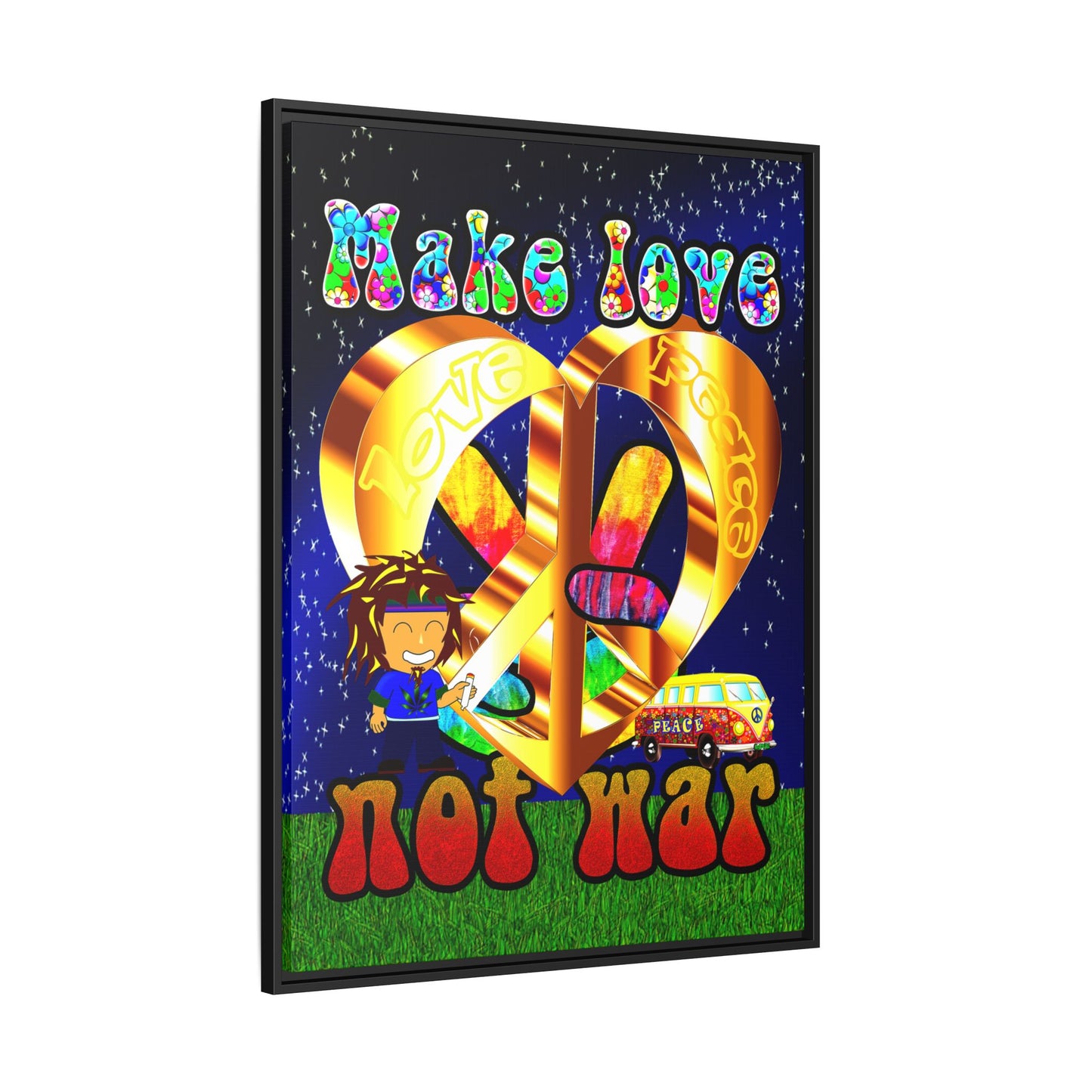 love peace - framed canvas art ('snoops' background)