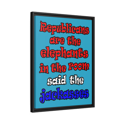 donkeys and elephants - framed canvas art (turquoise)