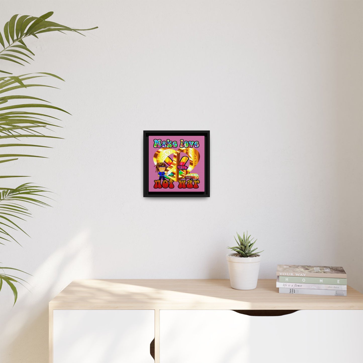love peace - framed canvas art (light pink)