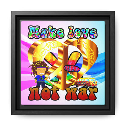 love peace - framed canvas art (light blue-pink wave)