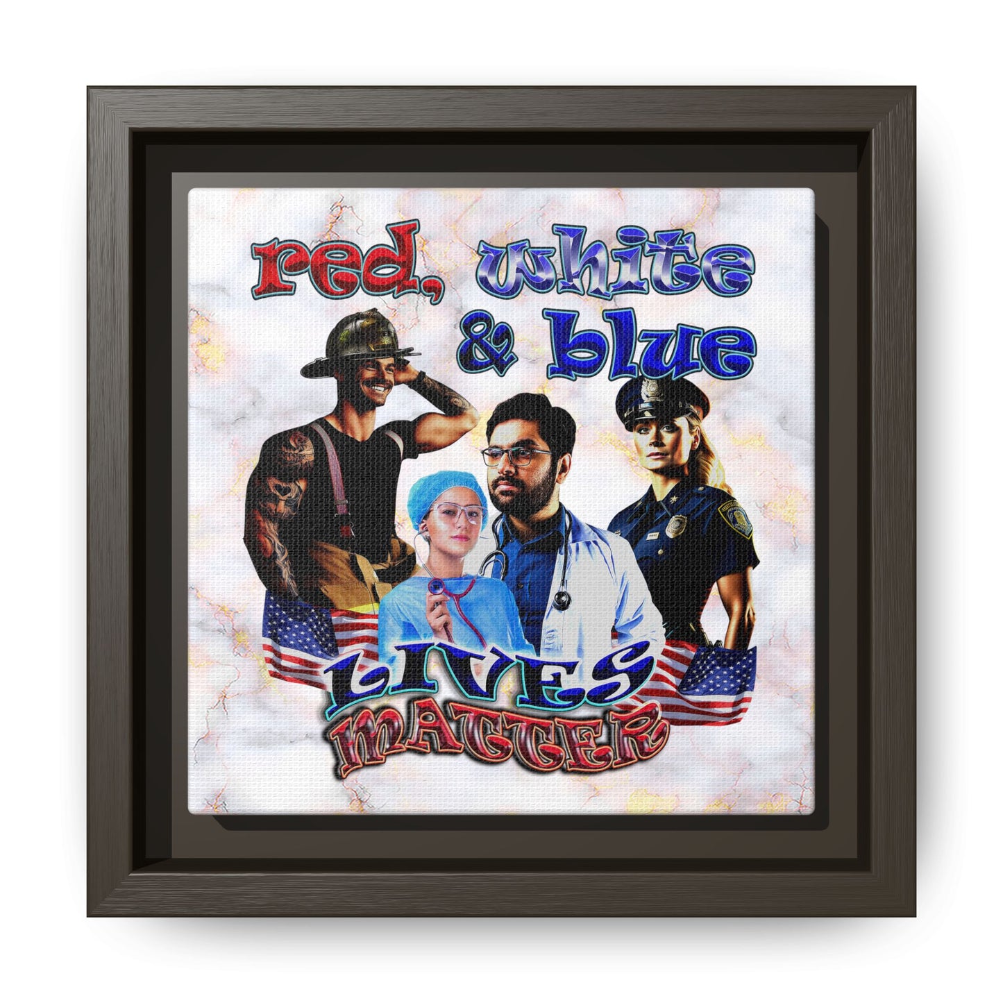 rw&b lives matter - framed canvas art (white marble)