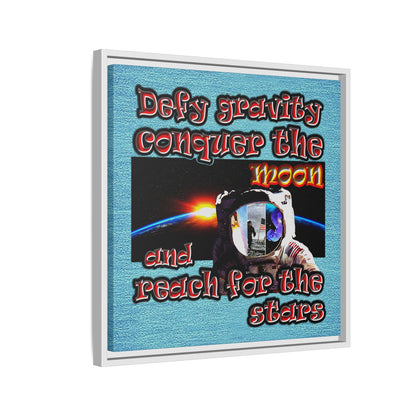 defy conquer reach - framed canvas art (faded blue)