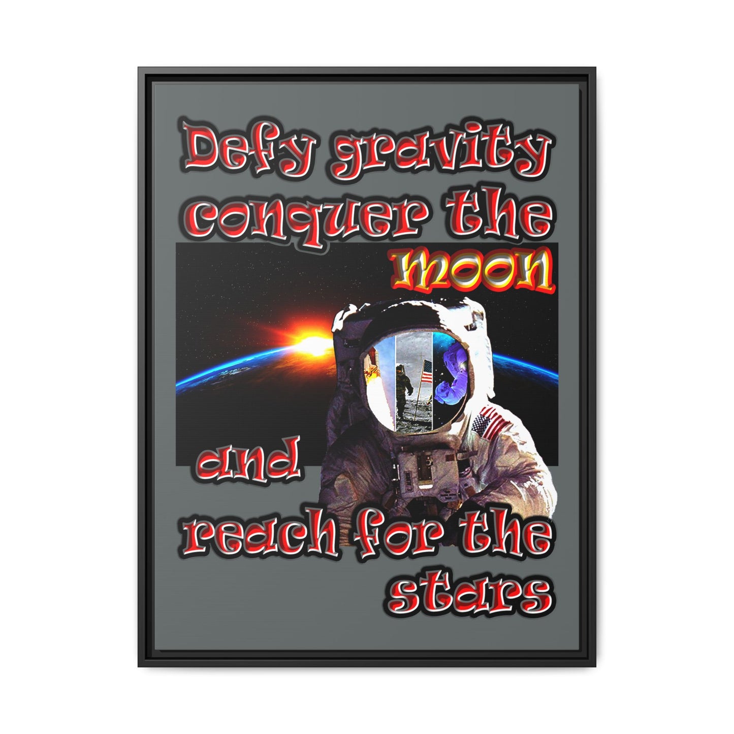 defy conquer reach - framed canvas art (dark grey)