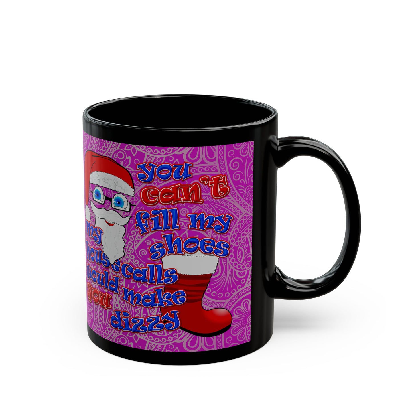 santa's shoes - Black Mug (pink swirl)