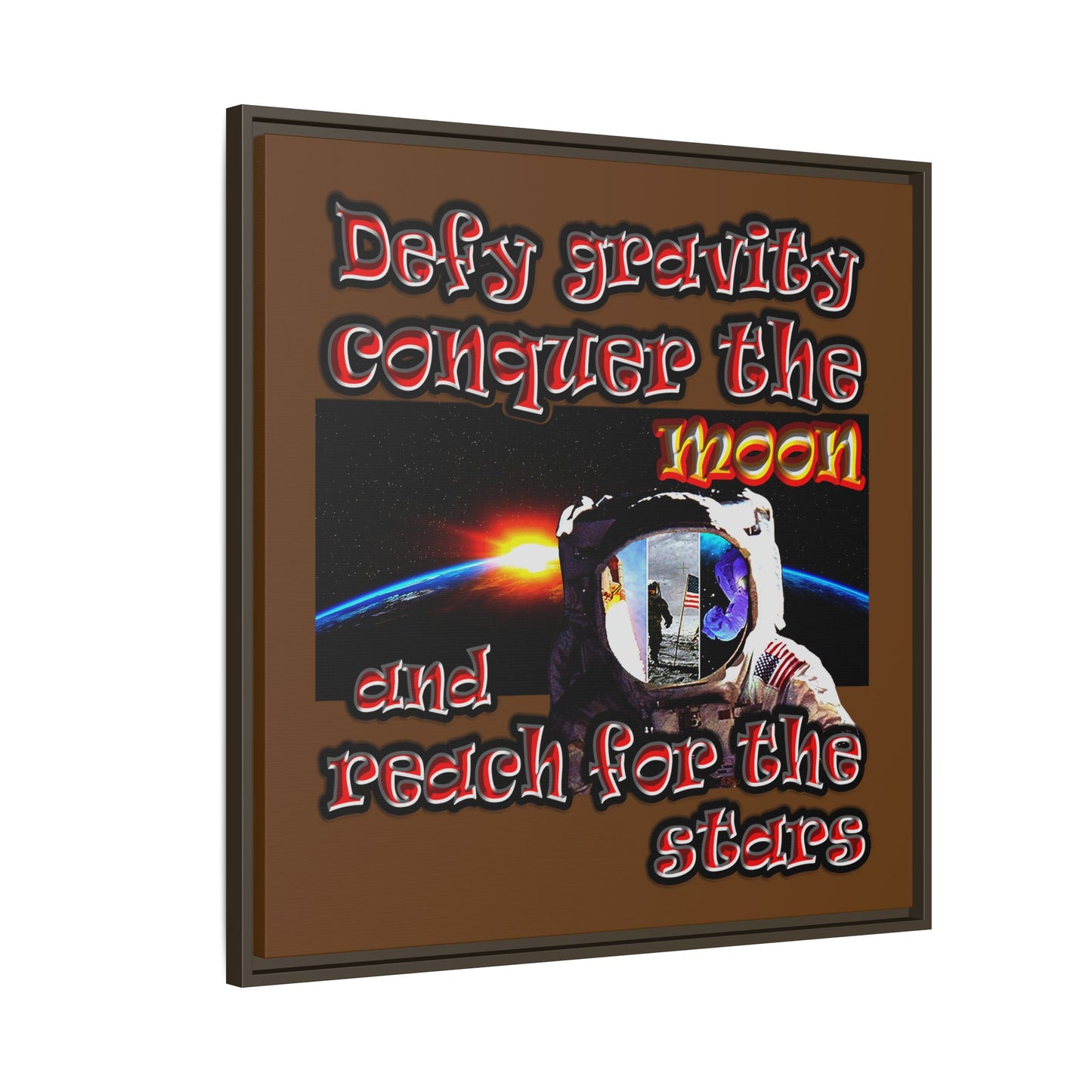 defy conquer reach - framed canvas art (brown)