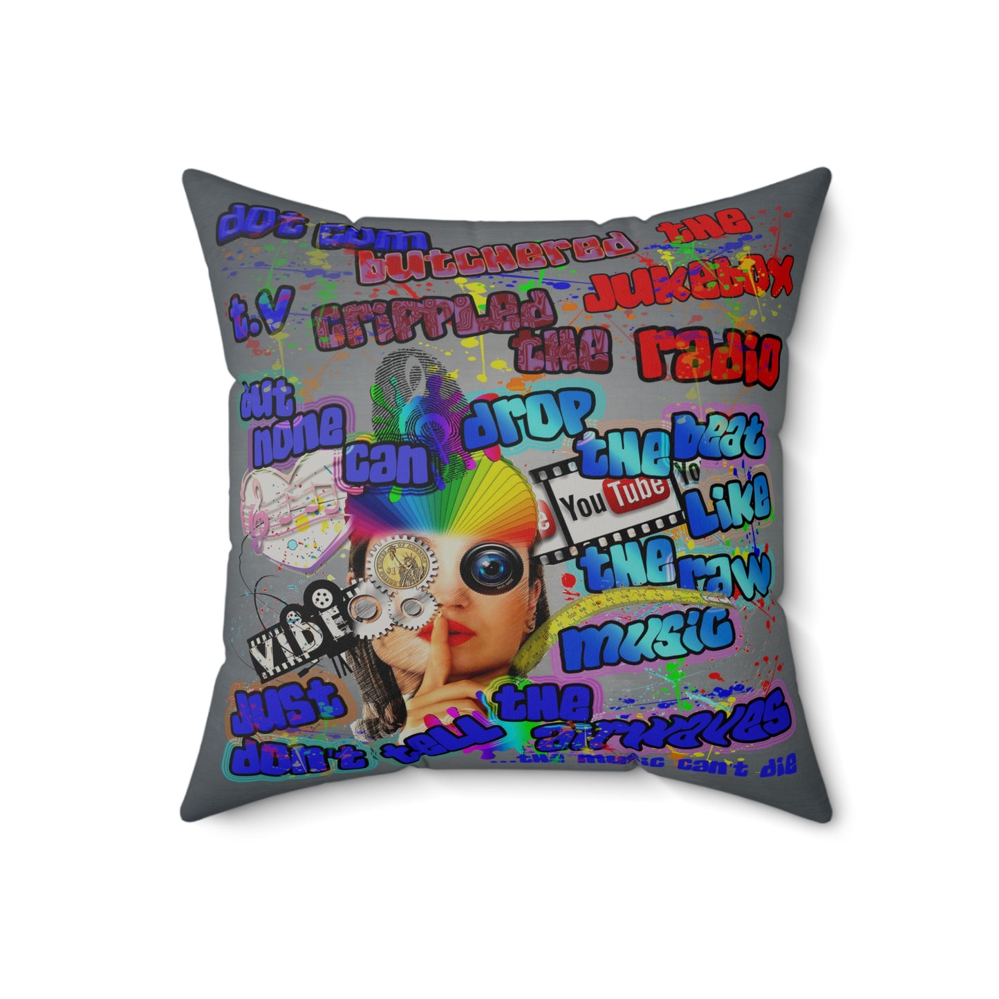 drop the beat - Faux Suede Square Pillow - (grey-light grey)