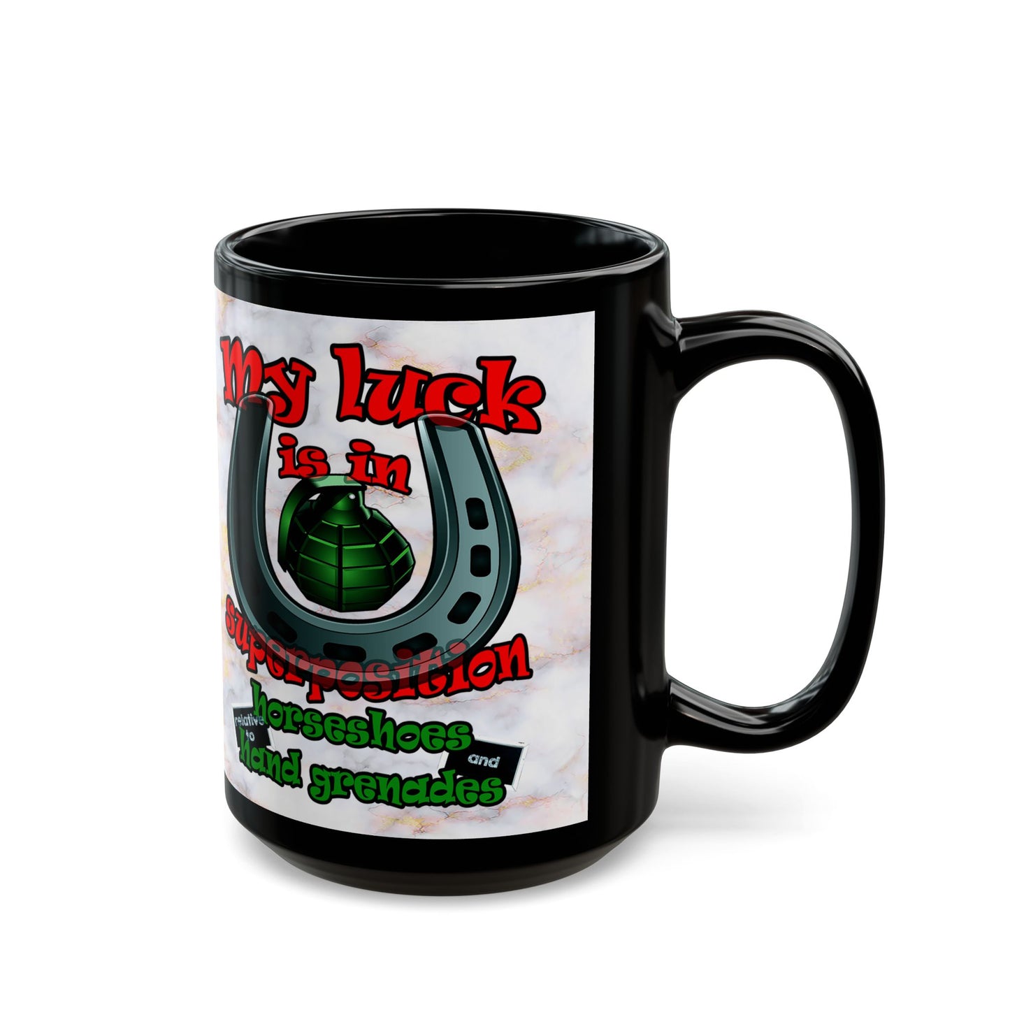 my luck - Black Mug (white marble)